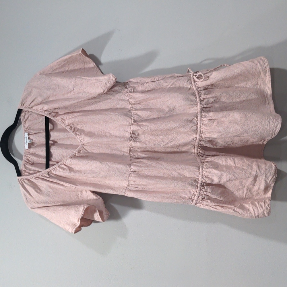 Madewell Linen Blend Lorelei Small Mini Dress Pink V-neck Tiered Summer Boho - Picture 1 of 7